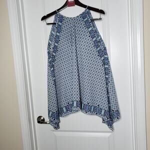 Max Studio Womens Blue and White Tank Top Large